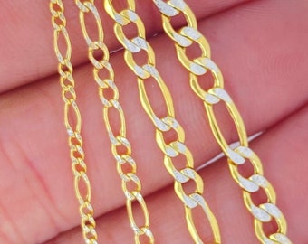 SOILD 10K Gold Two-Tone Pave Figaro Chain (2mm-4.5mm)
