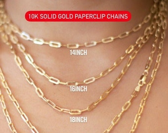 Solid 10K Gold Paperclip Chain, Solid Gold Paper Clip Chain Necklace, Ladies Gold Chain, Elongated Link Chain, Choker Chain, Trending Chain