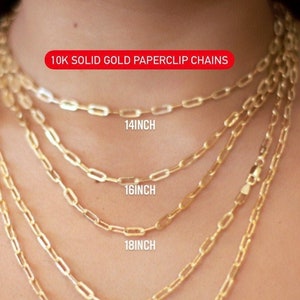Solid 10K Gold Paperclip Chain, Solid Gold Paper Clip Chain Necklace, Ladies Gold Chain, Elongated Link Chain, Choker Chain, Trending Chain