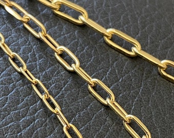 Solid 10K Gold Paperclip Chain, 10K Solid Gold Open Link Paper Clip Chain Necklace Bracelet, Ladies Gold Chain, Trending Chain Choker Chain,