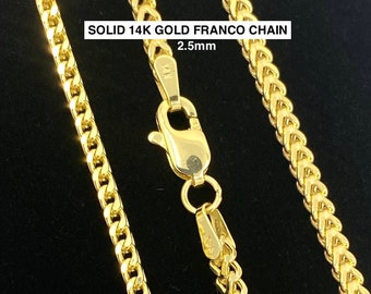 Solidny łańcuszek Franco Box wykonany ze złota 14K, krawędź 2,5 mm, szerokość przekątnej 3 mm, Naszyjnik męski ze złota 14K, Łańcuszek Franco ze złota 14K z diamentowym szlifem,
