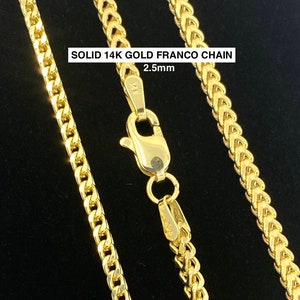 Solid 14K Gold Franco Box Chain 2.5mm Necklace and Bracelet, Man 14K Gold Chain, Diamond-Cut 14K Gold Franco Chain,