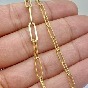 Paperclip Chain 14k Solid Gold Necklace, Rectangle Long Link Necklace, 4 Mm  Width, Oval Link Chain Necklace 