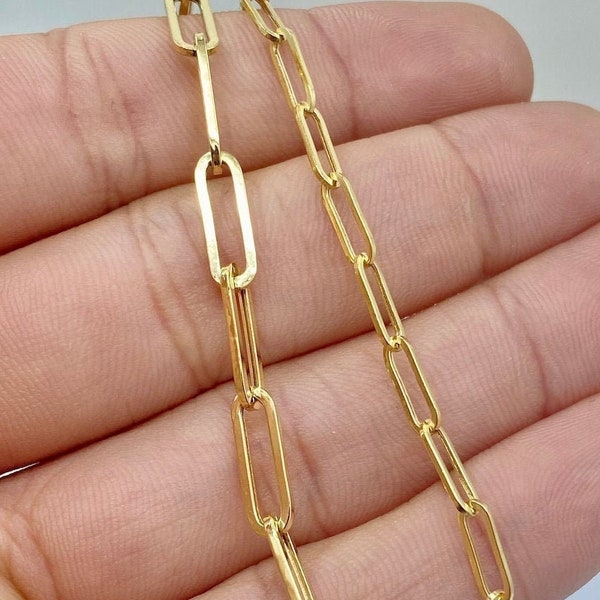 Solid 14K Gold Paperclip Chain Necklace 3.2mm 4.5mm, Trending Gold Necklace, Ladies Gold Necklace, Solid 14K Gold Paperclip Bracelet