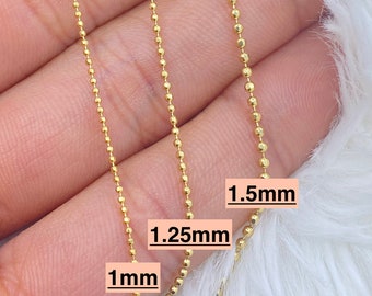 Solid 14K Gold Ball Chain Diamond Cut Ball Chain ITALY, Dainty Strong Gold Chain Ladies, Chain for Pendant, Ball Necklace 14kt 1mm 1.5mm