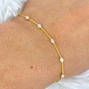 Solide 14K Gold Kugel Armband, Damen Gold Perlen Armband, Diamant geschliffen Kugel Armband, Damen Diamant Großbestand Gliederkette, Satelliten Link