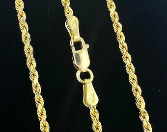 Solid 10K Gold Diamond Cut Rope Chain, 10K Gold Ladies Rope Necklace,  Dainty Gold Chain, Ladies Gold Necklace