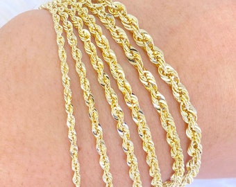 Solid 10K Gold Rope Bracelet 2mm  2.5mm 2.8mm  3.2mm 3.5mm 4.0mm 4.5mm. 6inch 7inch 8inch Bracelet Diamond-Cut, Men, Woman