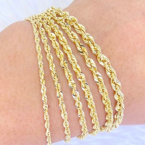 Solid 10K Gold Rope Bracelet 2mm  2.5mm 2.8mm  3.2mm 3.5mm 4.0mm 4.5mm. 6inch 7inch 8inch Bracelet Diamond-Cut, Men, Woman