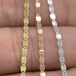 Solid 14K Gold Chain Choker Mirror Link Chain, Rose Gold