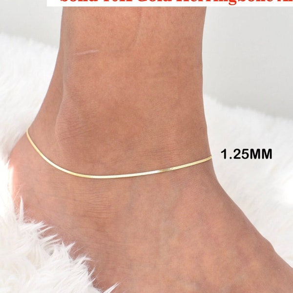 Solid 10K Gold Herringbone Anklet, Ladies Gold Anklet, 10K Gold ITALIAN HERRINGBONE Anklet, 10K Ladies Gold Ankle Band, LOBSTER Clasp