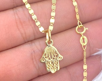 Solid 14K Gold Hamsa Evil Eye Charm Pendant Necklace, 14KT Gold Italy Made Hamsa Charm Pendant, Hamsa Necklace, Fatima Hand Necklace, Gift