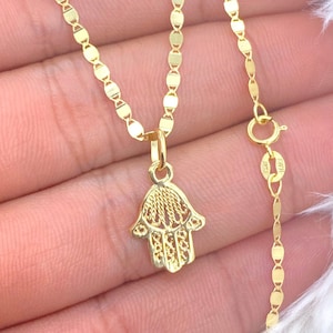 Solid 14K Gold Hamsa Evil Eye Charm Pendant Necklace, 14KT Gold Italy Made Hamsa Charm Pendant, Hamsa Necklace, Fatima Hand Necklace, Gift