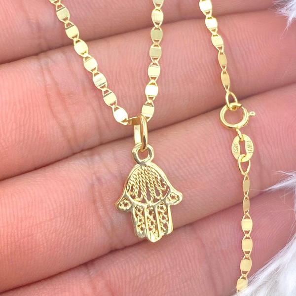 Solid 14K Gold Hamsa Evil Eye Charm Pendant Necklace, 14KT Gold Italy Made Hamsa Charm Pendant, Hamsa Necklace, Fatima Hand Necklace, Gift