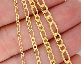 Solid 10K Gold Figaro Chain, Figaro Bracelet Anklet 2mm 3mm 3.5mm 4.5mm, Ladies Men Children Genuine Gold Chain, Figaro Curb Chain