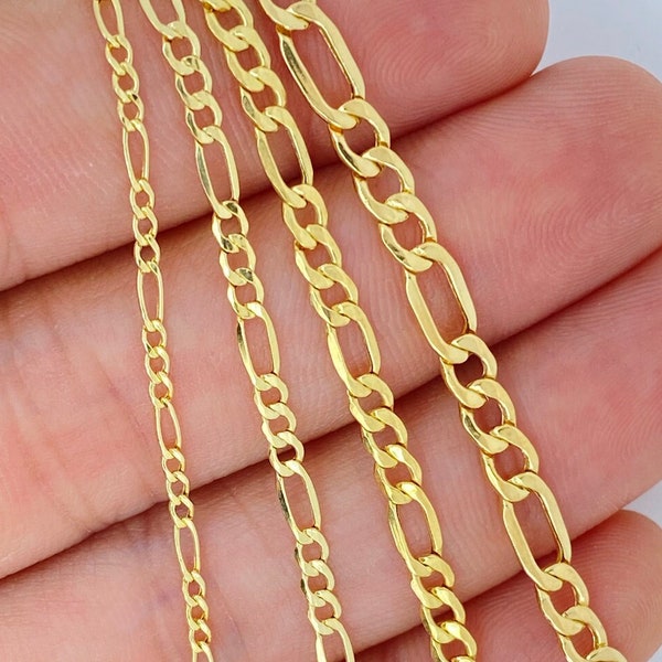 Solid 10K Gold Figaro Chain, Figaro Bracelet Anklet 2mm 3mm 3.5mm 4.5mm, Ladies Men Children Genuine Gold Chain, Figaro Curb Chain
