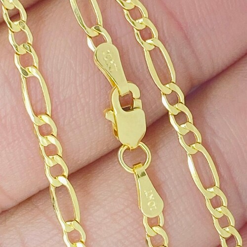 Solid 10K Gold Figaro Chain 3mm Ladies Men Children Gold Etsy