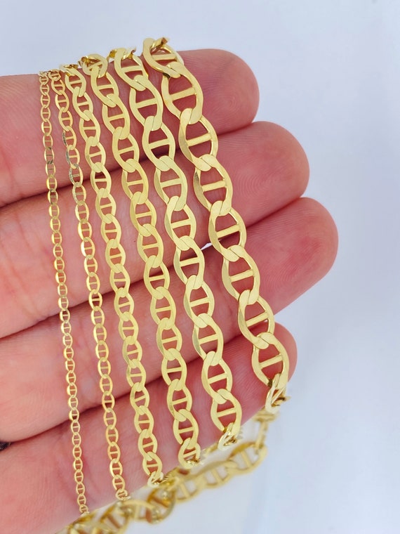 10K Gold Shiny Cut Mariner Anchor Pendant Chain, Gold Chain