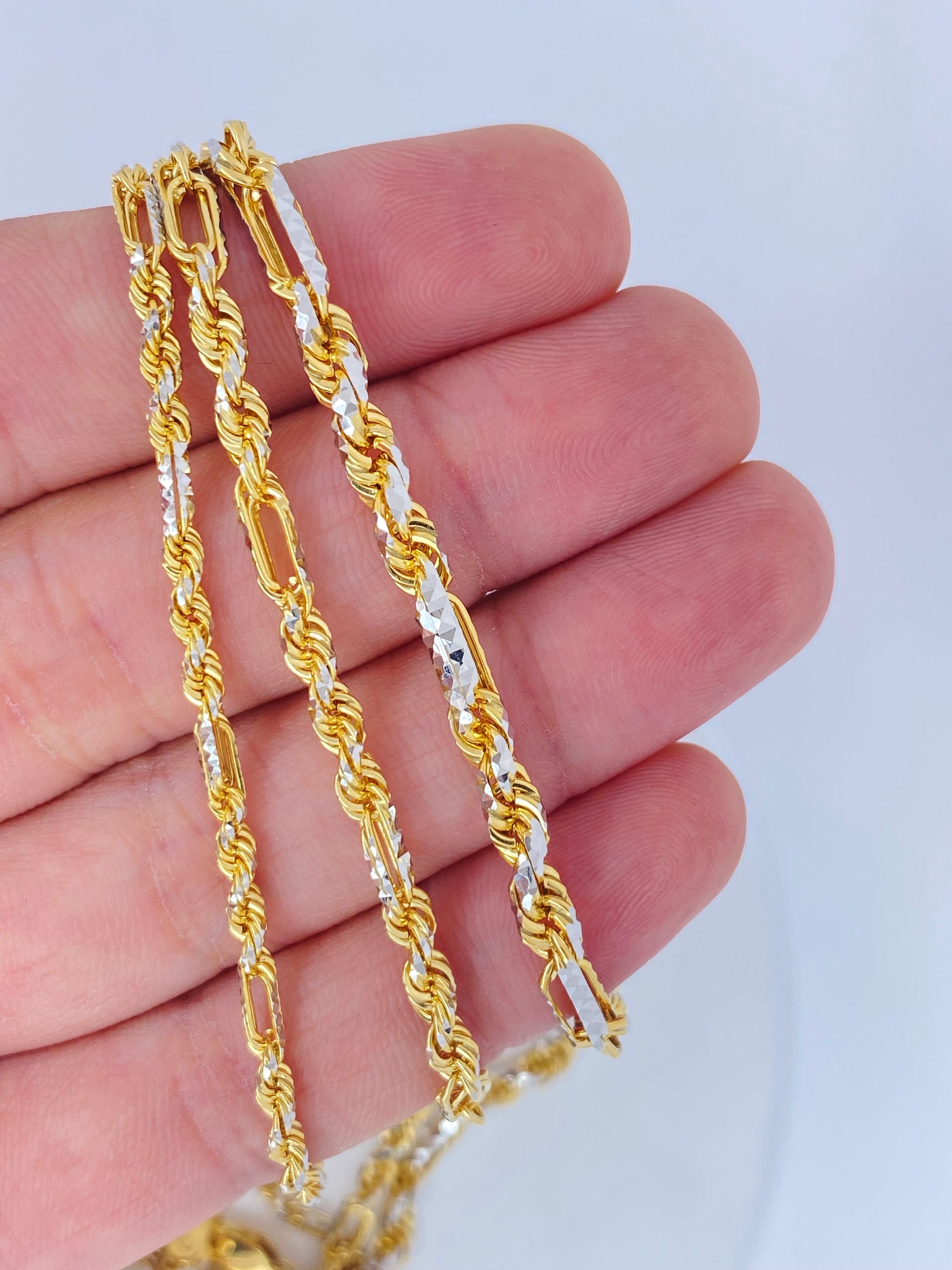 Solid 10K Gold Milano Rope, Two-tone 10K White Yellow, 10K Prism