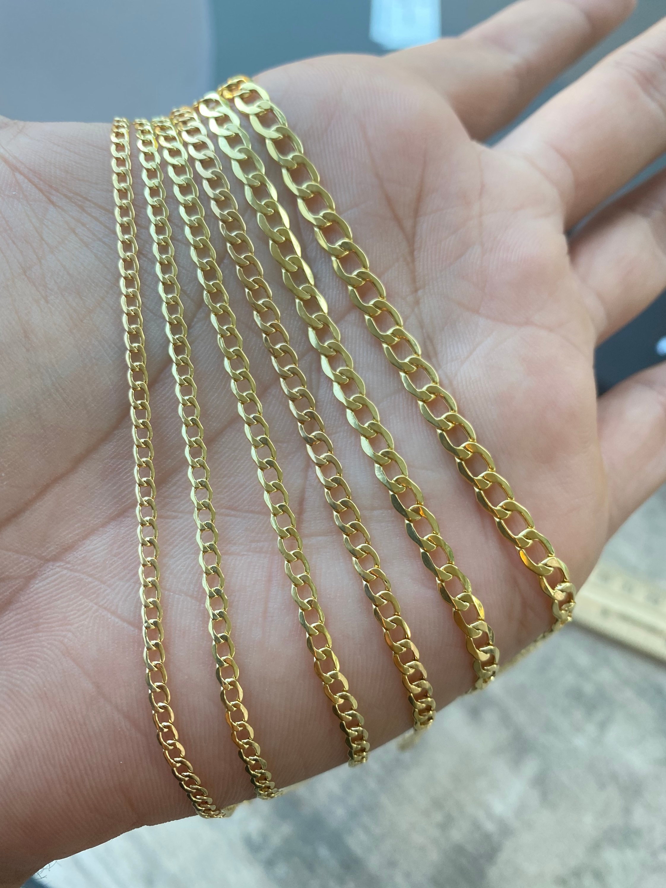 Necklace Real 18Kt Yellow Gold Filled Solid 10mm Curb Cuban Chain 50 Cm 20 Inch - Foto 4