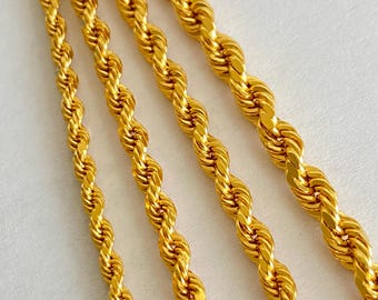 Solid 22K Gold Semi Solid Link Rope Chain, 22K Gold Chain 2.5mm 2.75mm 3mm 4mm 916 Rope,