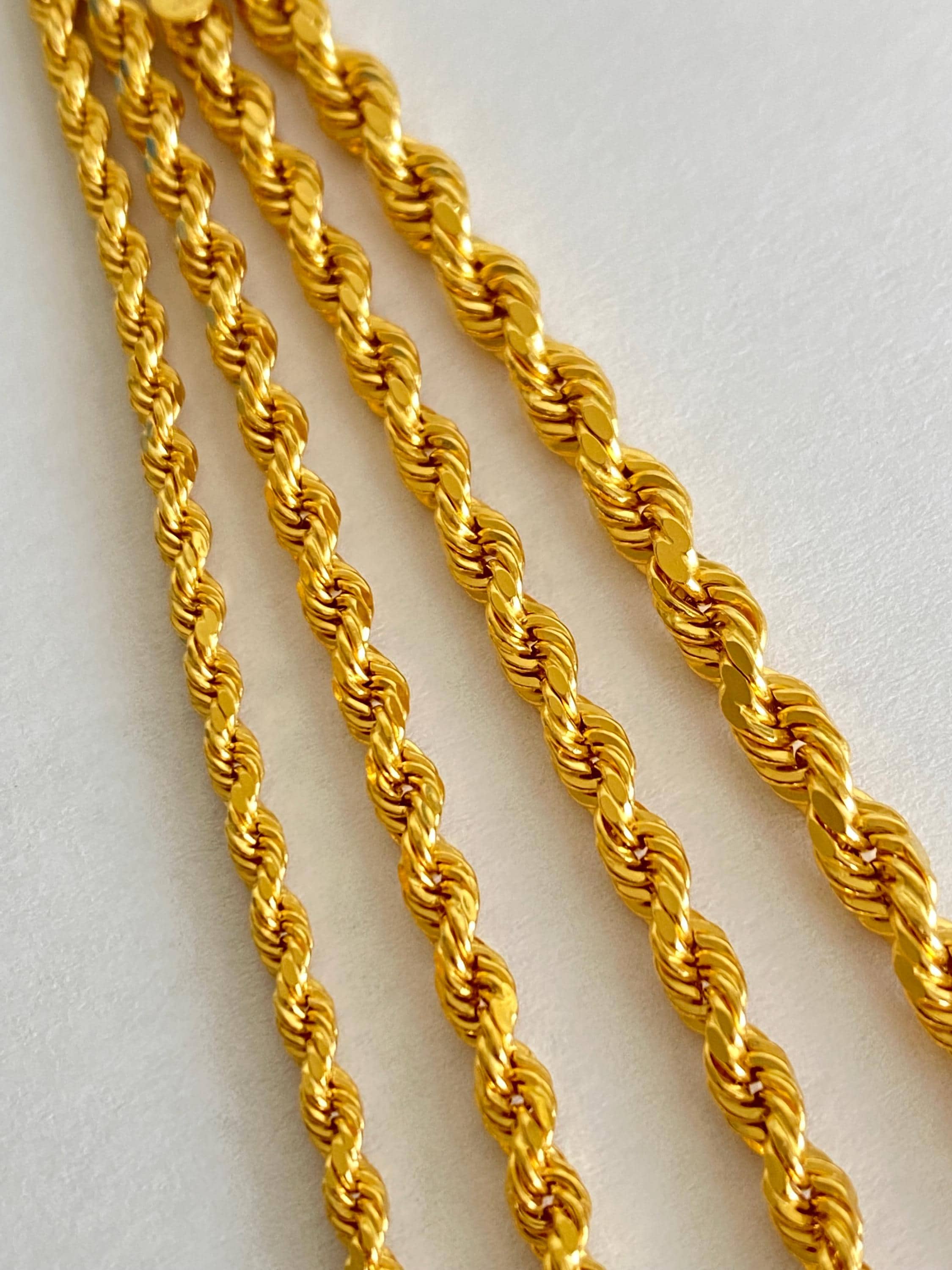 Solid 22K Gold Semi Solid Link Rope Chain, 22K Gold Chain 2.5mm 2.75mm ...