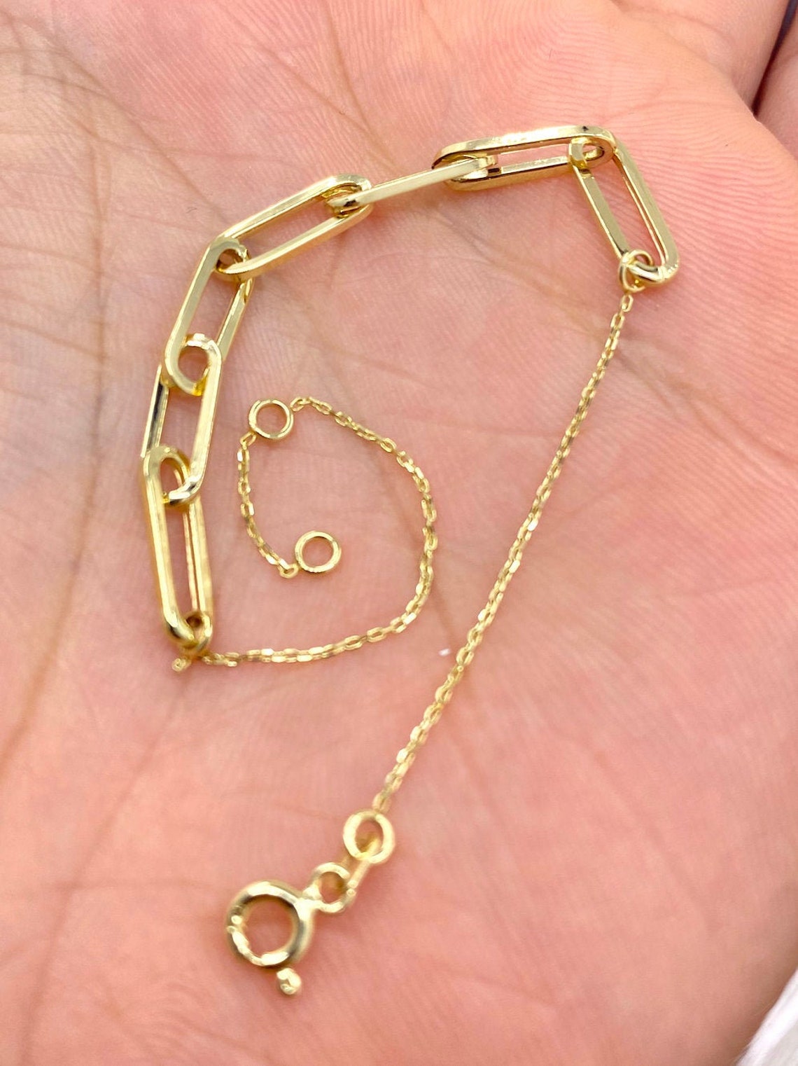 Genuine 14K Gold Paperclip Bracelet Delicate Lightweight Etsy