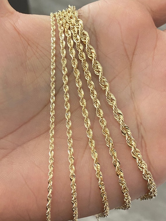 Solid 10K Gold Rope Chain Gold Rope Necklace 1.5mm 2mm 3mm 16in 18inch 20,  10K Gold Rope Chain, 10K Rope Chain, Diamond-cut, Men, Woman 