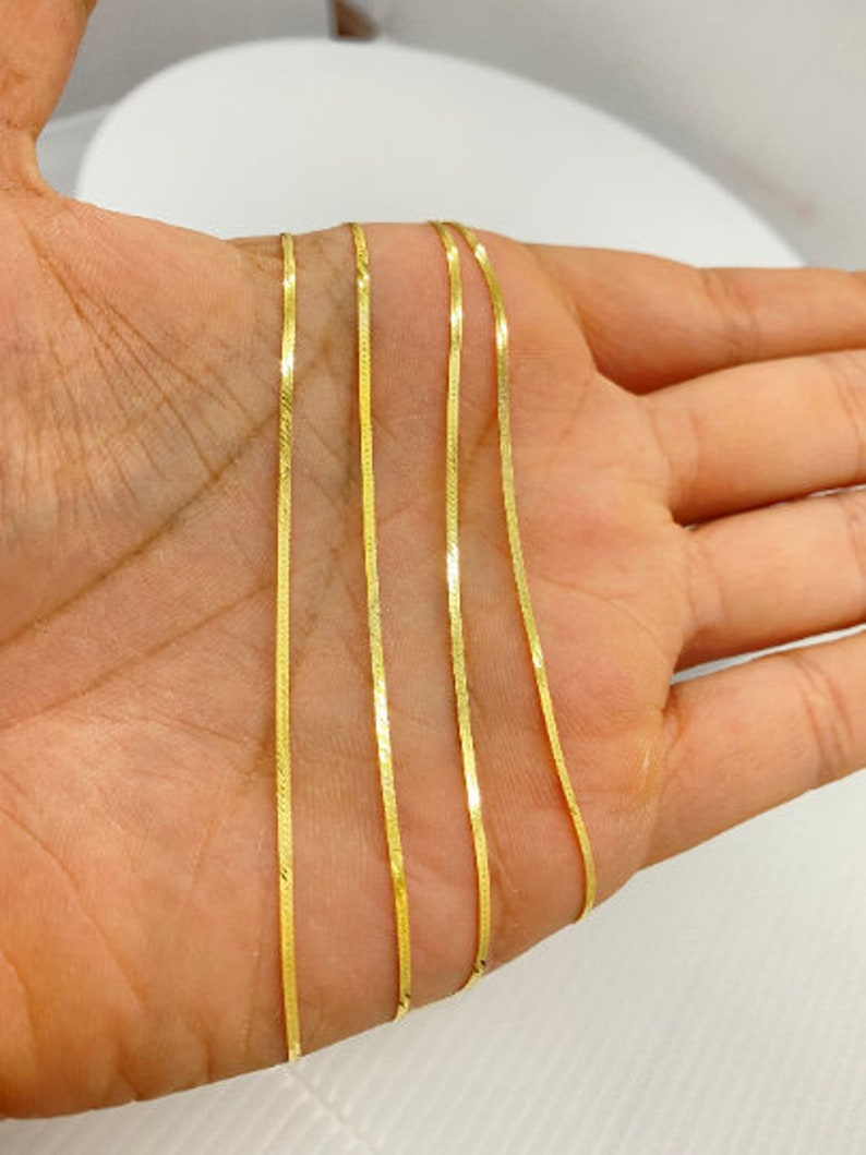 Solid 10K Gold Herringbone Chain Necklace, Ladies Flat Gold Chain 3mm, 4mm 5mm Width, Trending Gold Chain, Herringbone Liquid Link Gold 10K 1.25mm