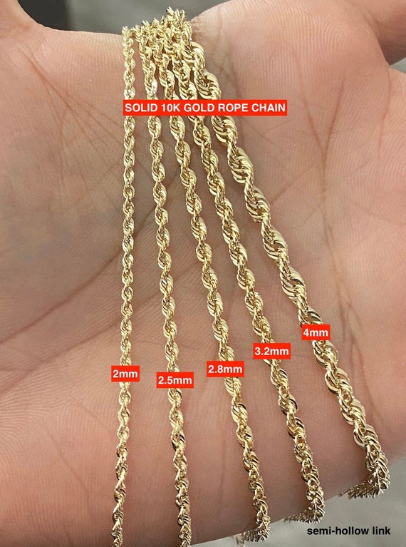 Solid 10K Gold Rope Chain Gold Rope Necklace 1.5mm 2mm 3mm 16in 18inch 20,  10K Gold Rope Chain, 10K Rope Chain, Diamond-cut, Men, Woman 