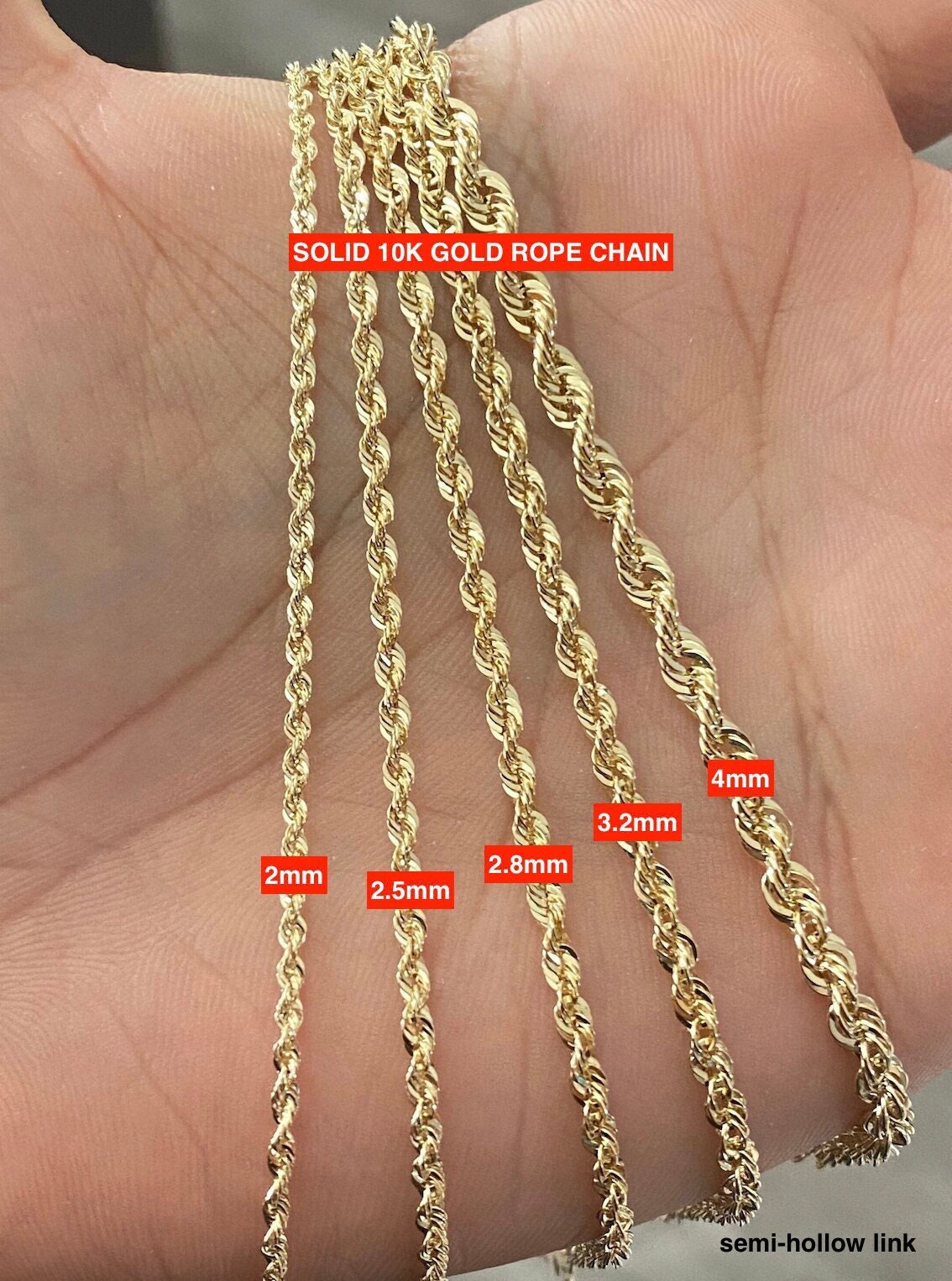 Solid 10K Gold Rope Chain Gold Rope Necklace 1.5mm 2mm 3mm 16in 18inch 20, 10K Gold Rope Chain, 10K Rope Chain, diamond-cut, Men, Woman