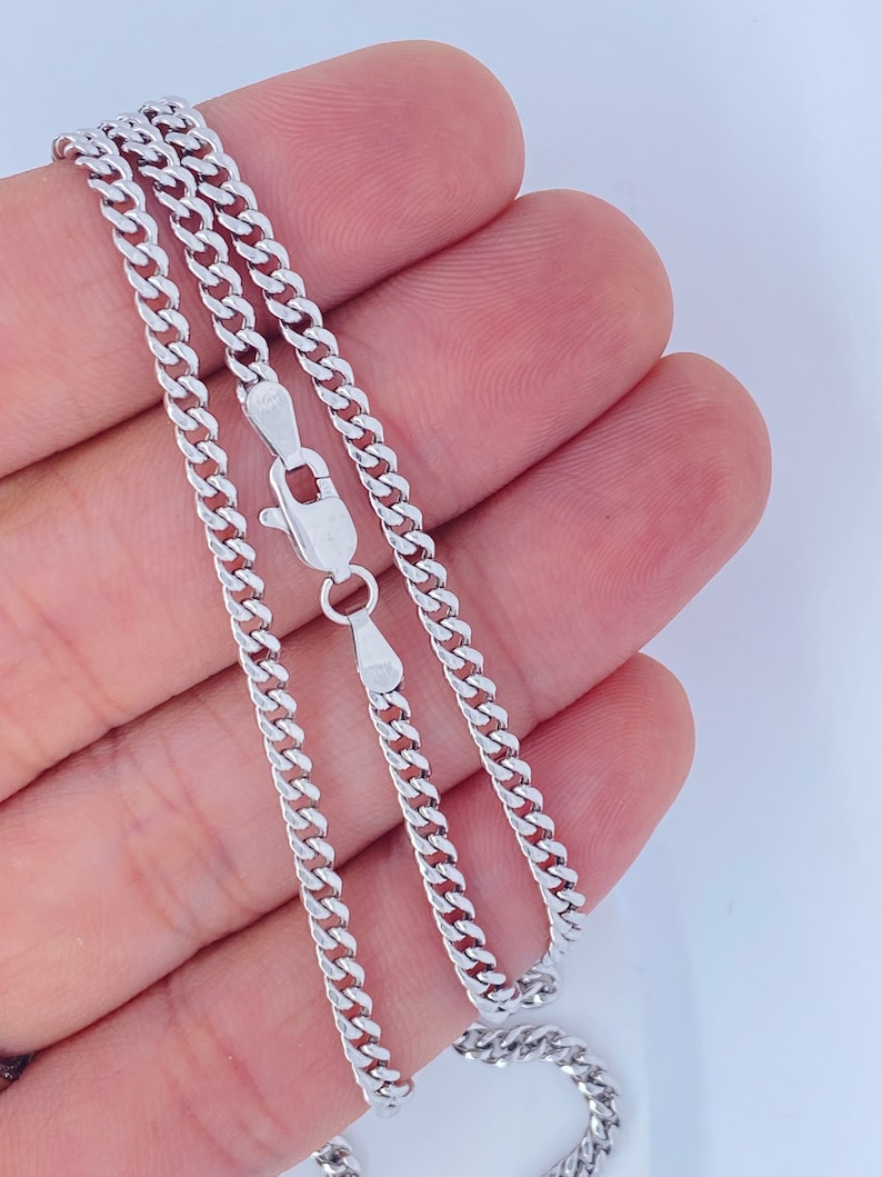 Solid 10K White Gold Miami Cuban Chain, 10K 3mm 4.5mm 6mm 10K Curb Cuban White Gold Necklace, Strong 10KT White Gold Chain, Durable 3mm