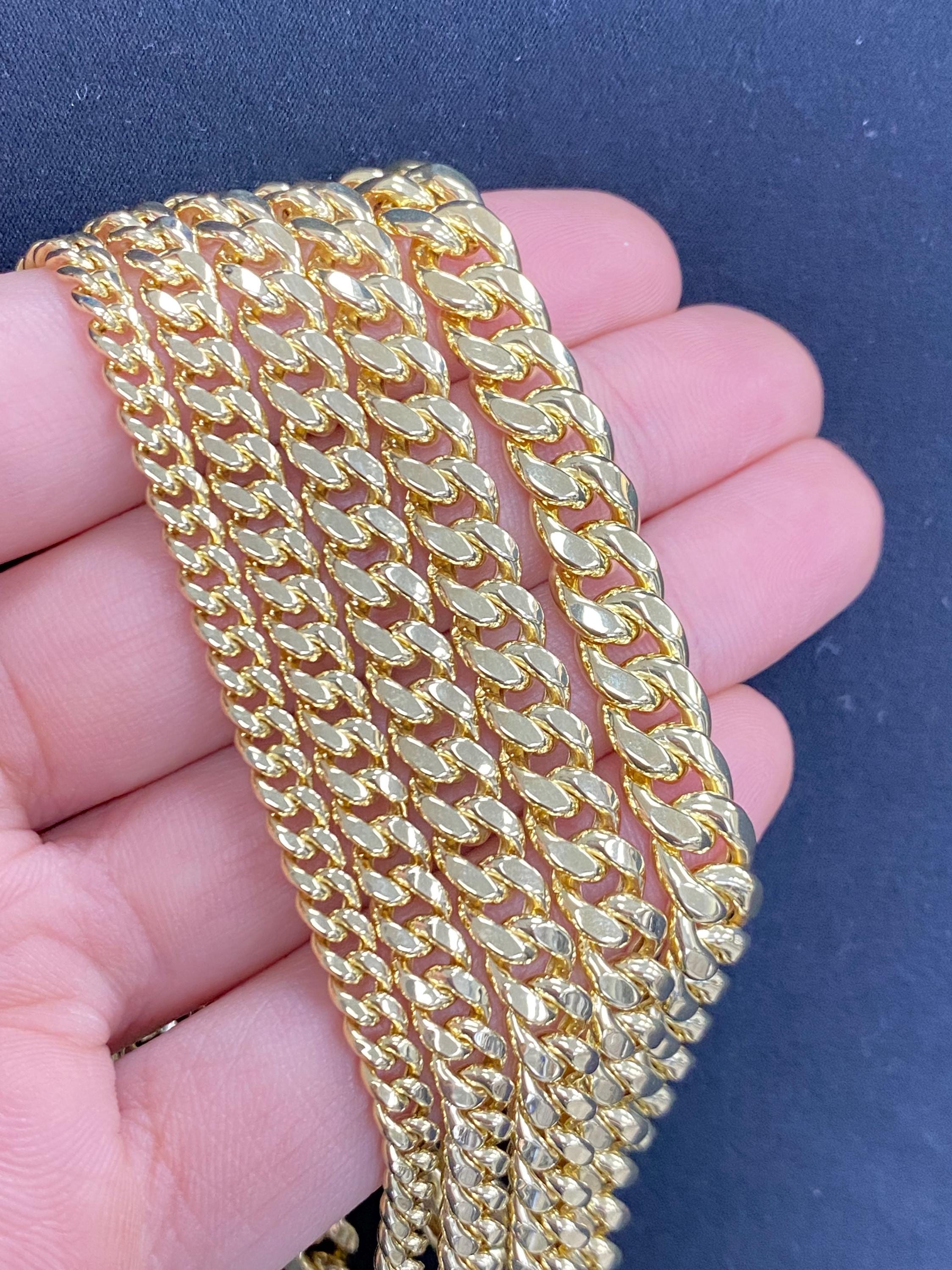 Solid 10K Gold Miami Cuban Chain Matching Bracelet, 10k 2mm 3mm