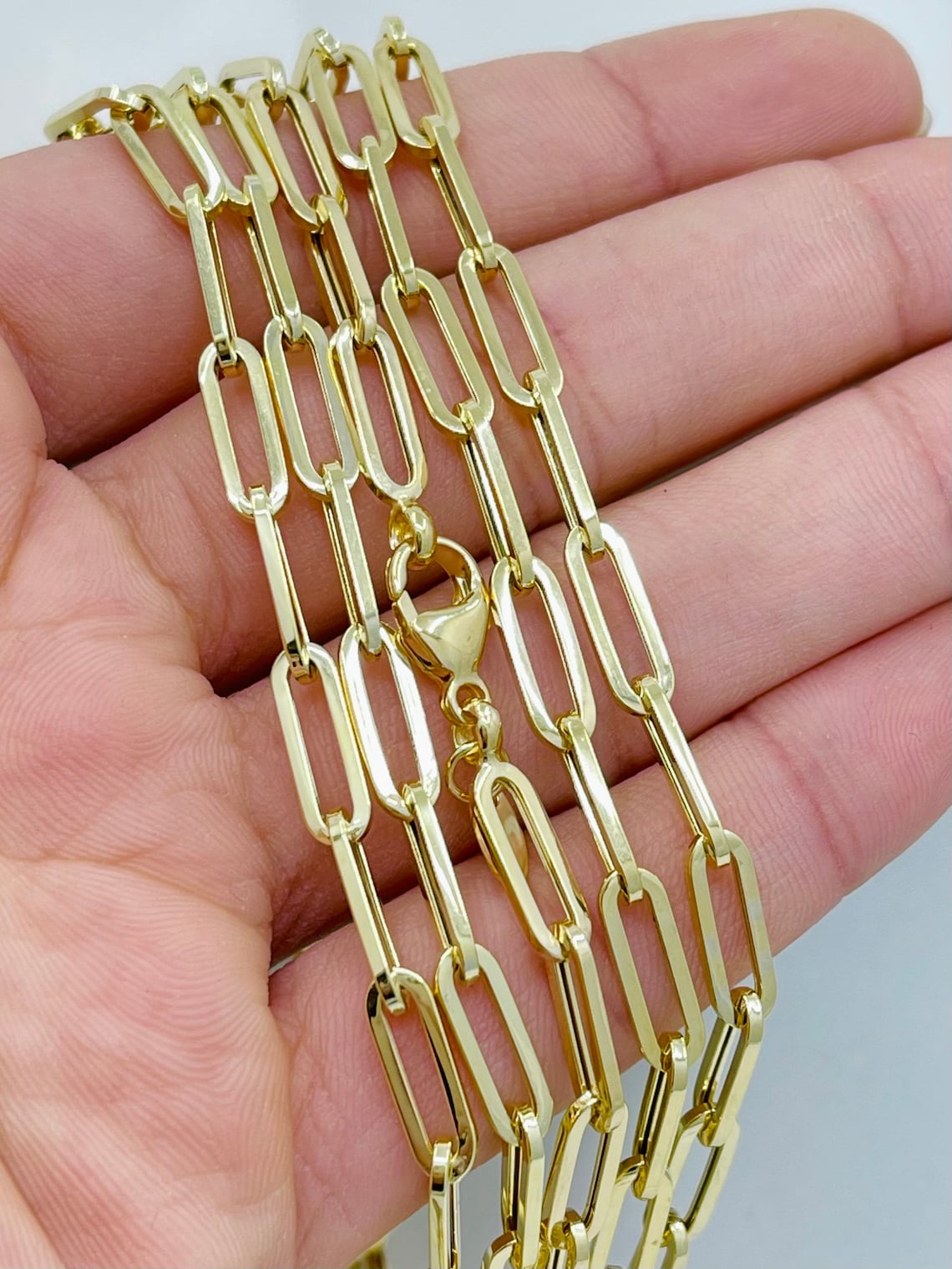 Solid 10K Gold Paperclip Chain 4.5mm Solid Gold Paper Clip Etsy