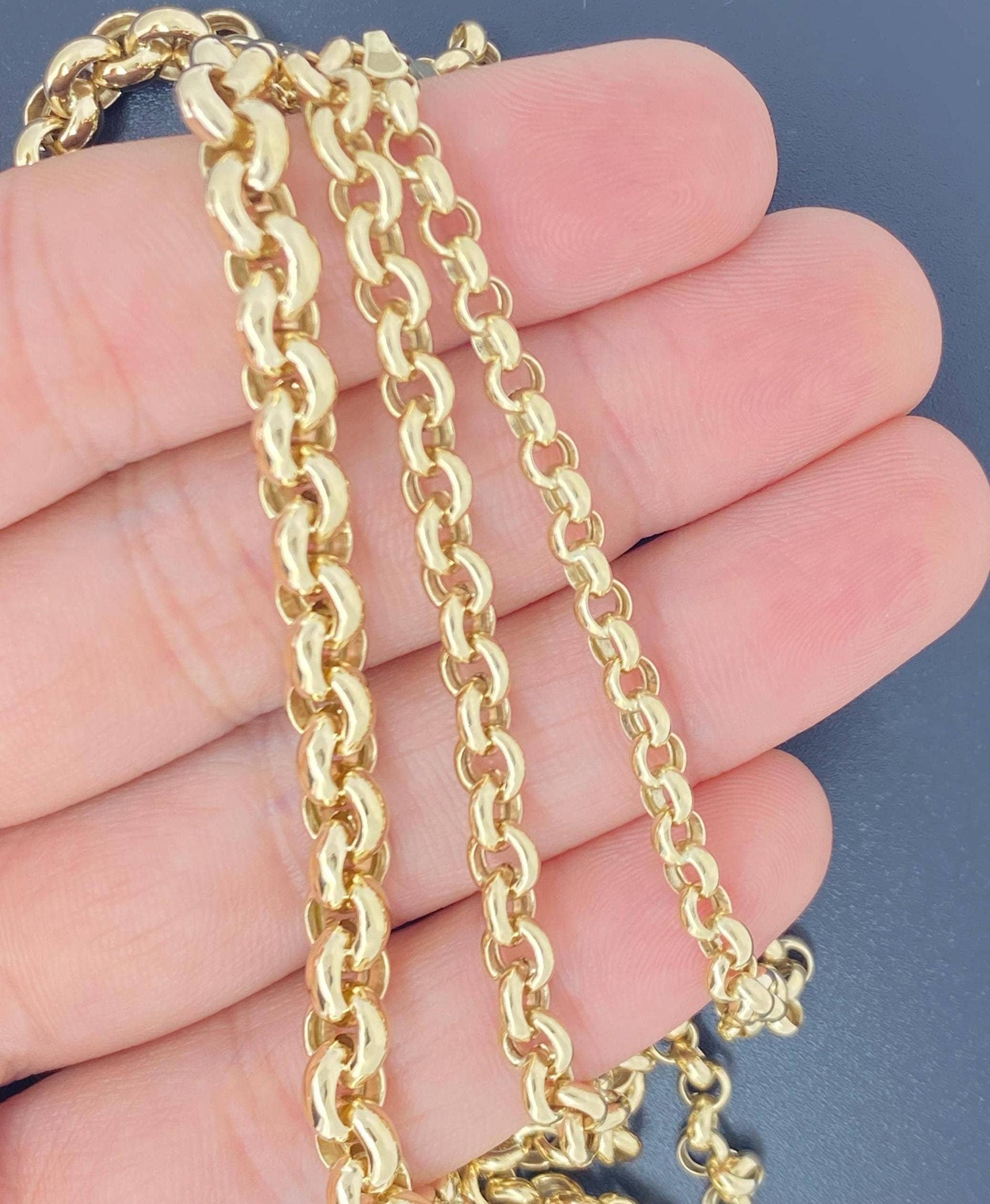 Solid 14K Gold Italian Rolo Cable Chain 4mm 5.5mm 7mm, Ladies Gold