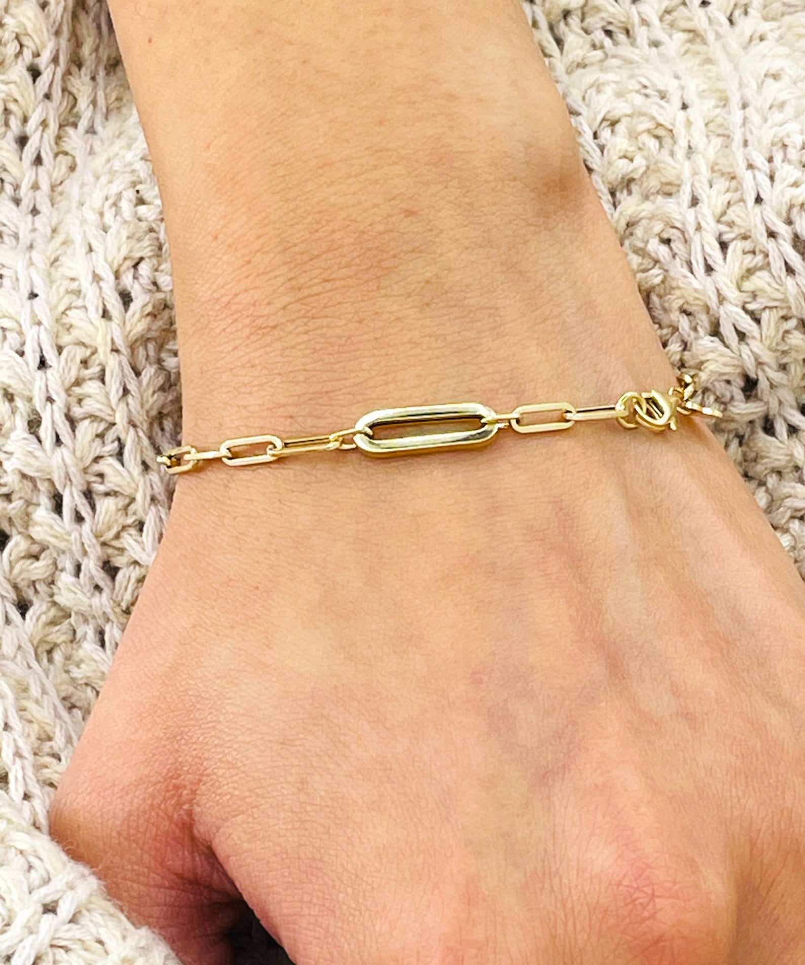 Solid 14K Gold Paperclip Elongated Link Bracelet 7inch Ladies Etsy