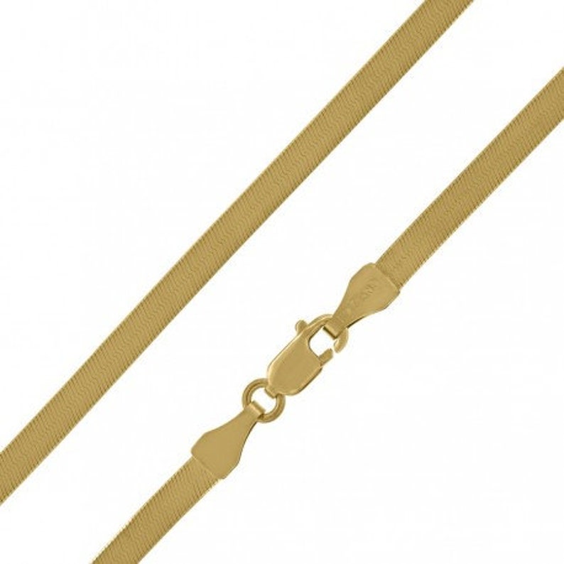 Solid 10K Gold Herringbone Chain Necklace, Ladies Flat Gold Chain 3mm, 4mm 5mm Width, Trending Gold Chain, Herringbone Liquid Link Gold 10K 4mm