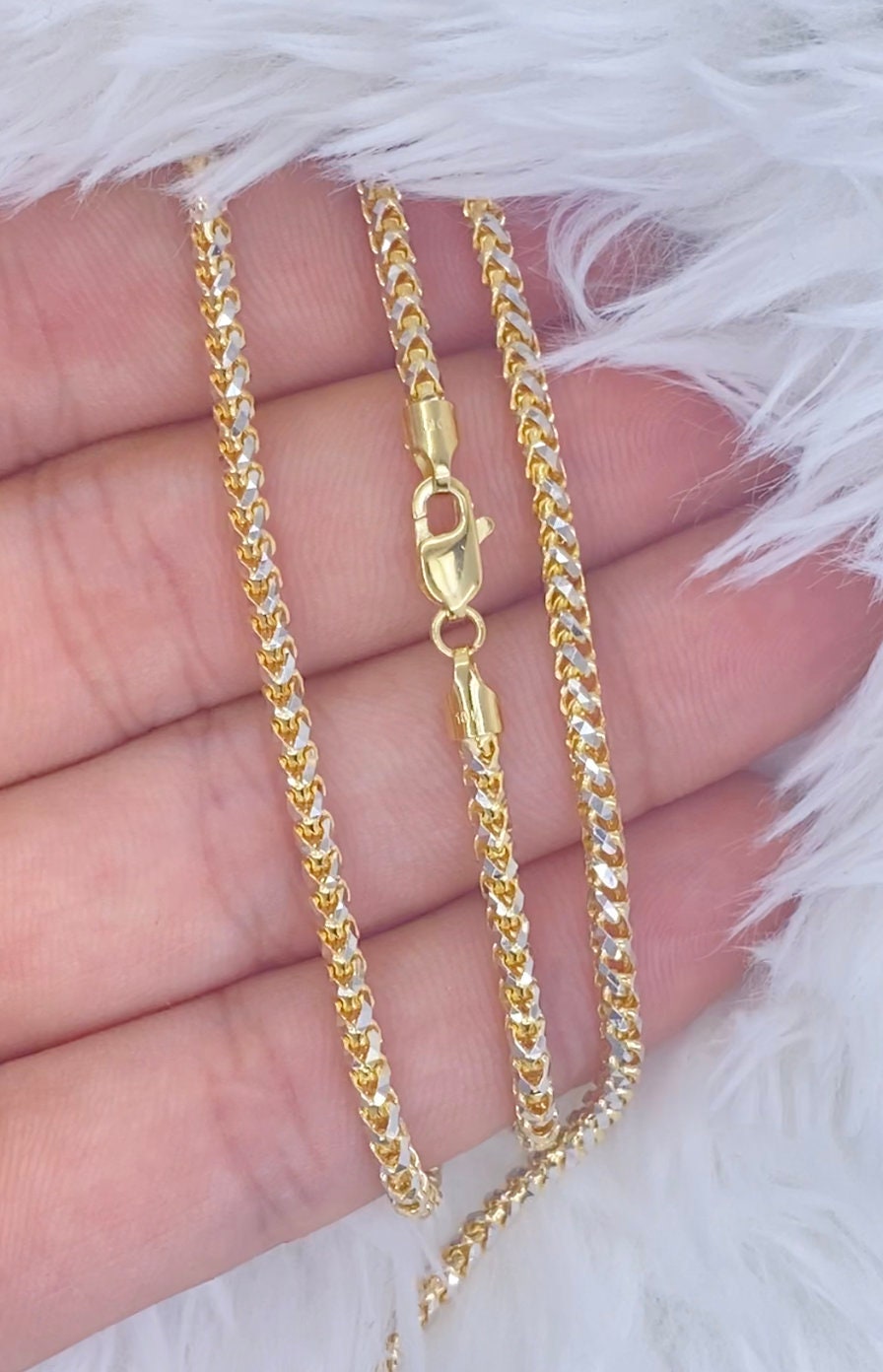 Solid 14K Gold Franco Diamond Cut Chain 14K Two Tone White and