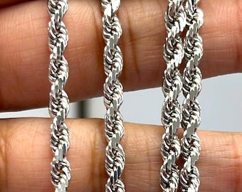 Solid 14K White Gold Rope 4mm Heavy Solid Link White Gold Rope 14k