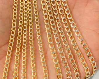 Authentic 10K Gold Chain Cuban/Curb Pave Two-Tone 3mm 4mm