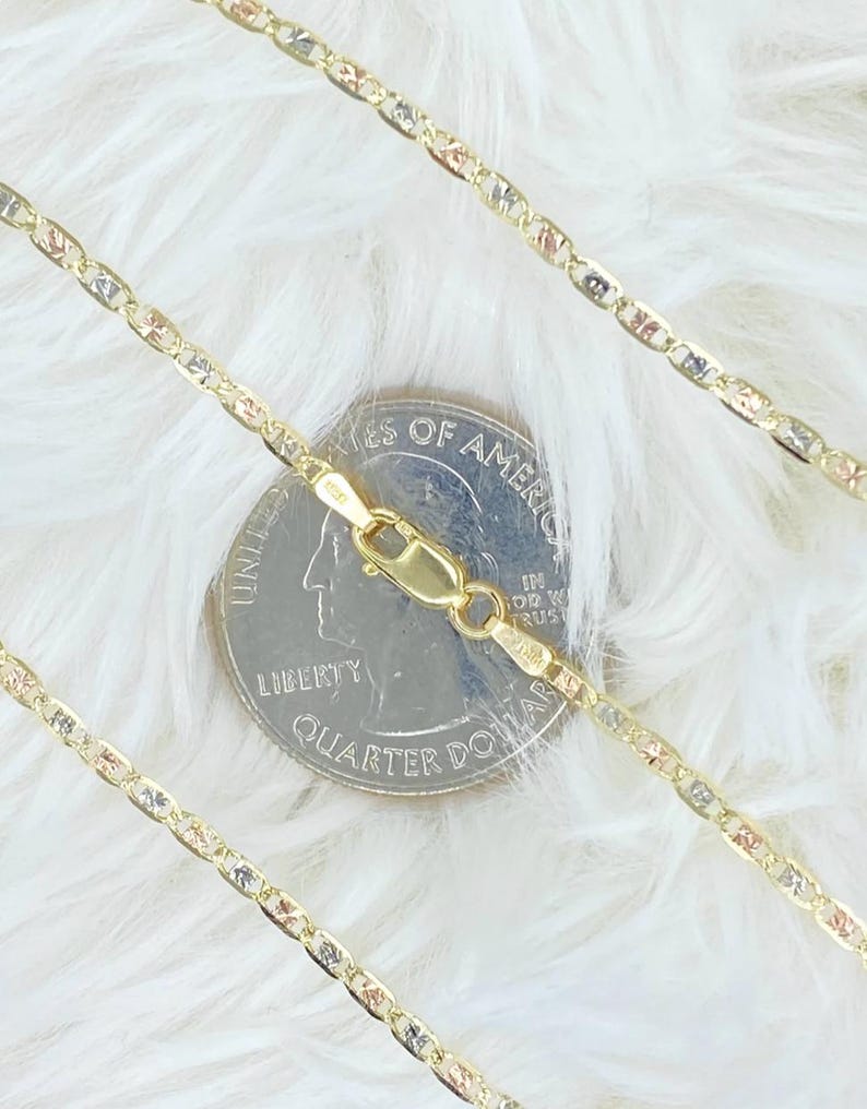 Solid 10K Tri-Tone Gold Valentino Diamond Cut Chain Bracelet, Tri-Tone Gold Necklace, Ladies GoldChain, 10K White Rose Yellow Gold Chain image 2