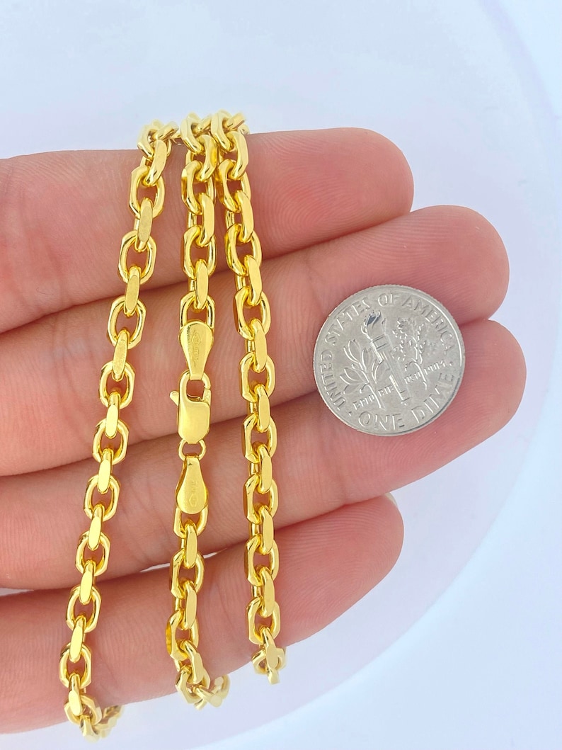 Solid 14K Gold Heavy H-Link Chain 24inch, Man Gold Chain, Cable Chain Men, Diamond Cut H-Link Designer Men Chain, Trending Gold Men Jewelry image 1