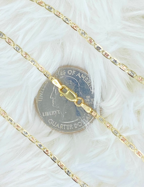 Solid 10K Tri Tone Gold Valentino Diamond Cut Chain Bracelet Tri Tone Gold Necklace Ladies GoldChain 10K White Rose Yellow Gold Chain