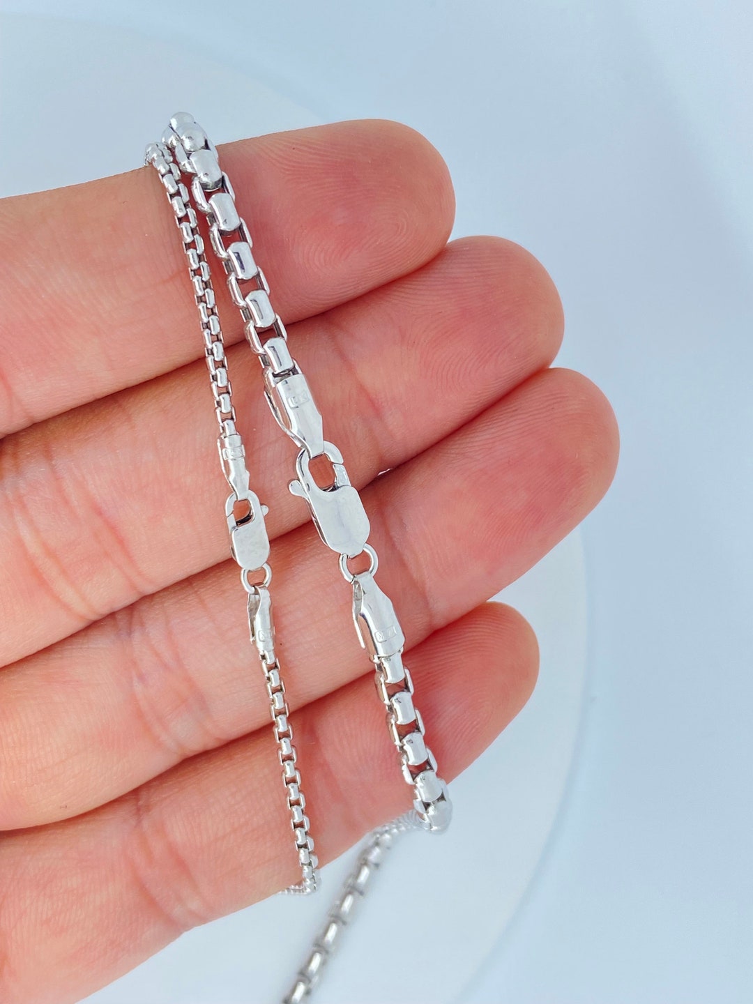 thumbnail image 2 of 14k Solid White Gold Box Chain Necklace - Made In Italy (16, 18, 20, 24 Inch) 2 of 5