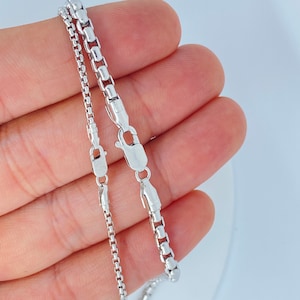 Collar de cadena de caja de oro blanco macizo de 14 quilates, cadena de caja en capas de ORO BLANCO, 2 mm, 2,5 mm, 3,5 mm, cadena de caja de oro blanco de 14 quilates duradera, TENDENCIA