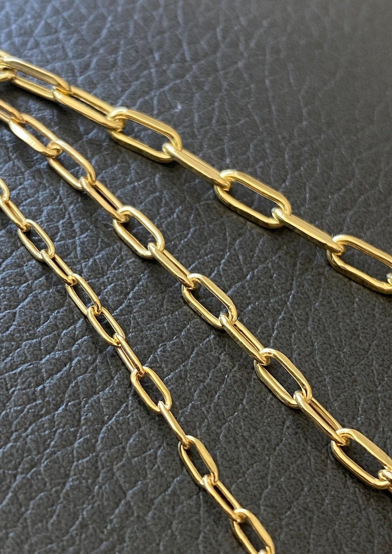 Solid 10K Gold Paperclip Chain, 10K Solid Gold Open Link Paper Clip Chain Necklace Bracelet, Ladies Gold Chain, Trending Chain Choker Chain, 