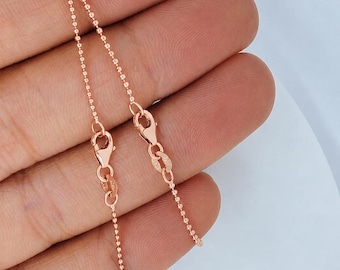 Solid 18K Rose Gold Diamond Cut Ball Chain Necklace, Ladies 1mm, 1.25mm Rose Gold Ball Chain, Dainty Strong Rose Gold Chain for Pendant