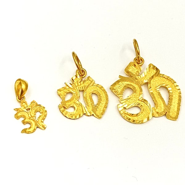 Solid 22K Gold OM Pendant Hindu Religious Charm Hallmark 916