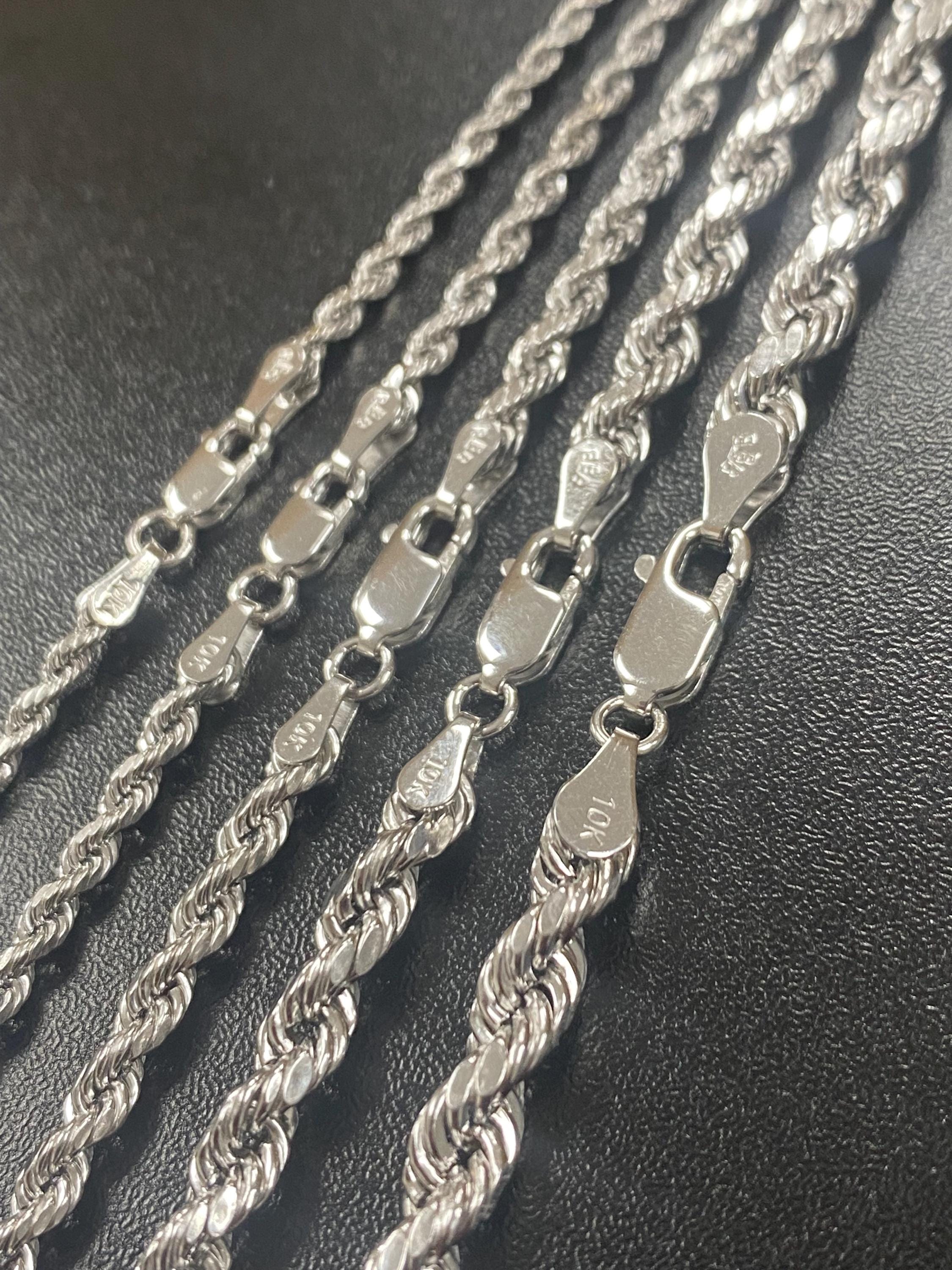 Solid 10K White Gold Peru Rope Necklace, White Gold 10kt BBB 4 