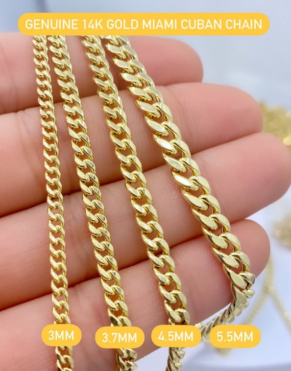 14k HOLLOW Real Yellow Gold Miami Cuban Link Chain Necklace 4.5